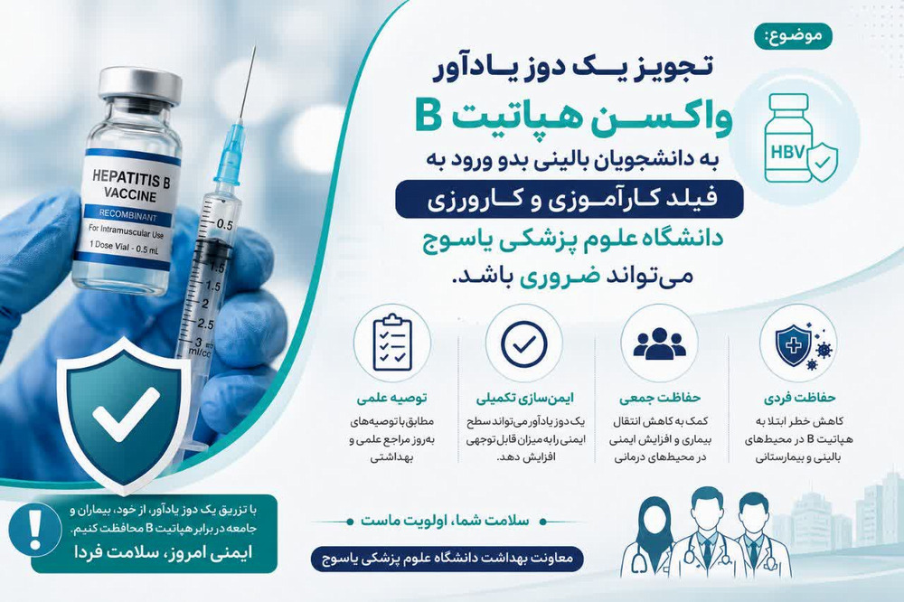 تجویز یک دوز یادآور واکسن هپاتیت B  به دانشجویان بالینی بدو ورود به فیلد کارآموزی و کارورزی دانشگاه علوم پزشکی یاسوج