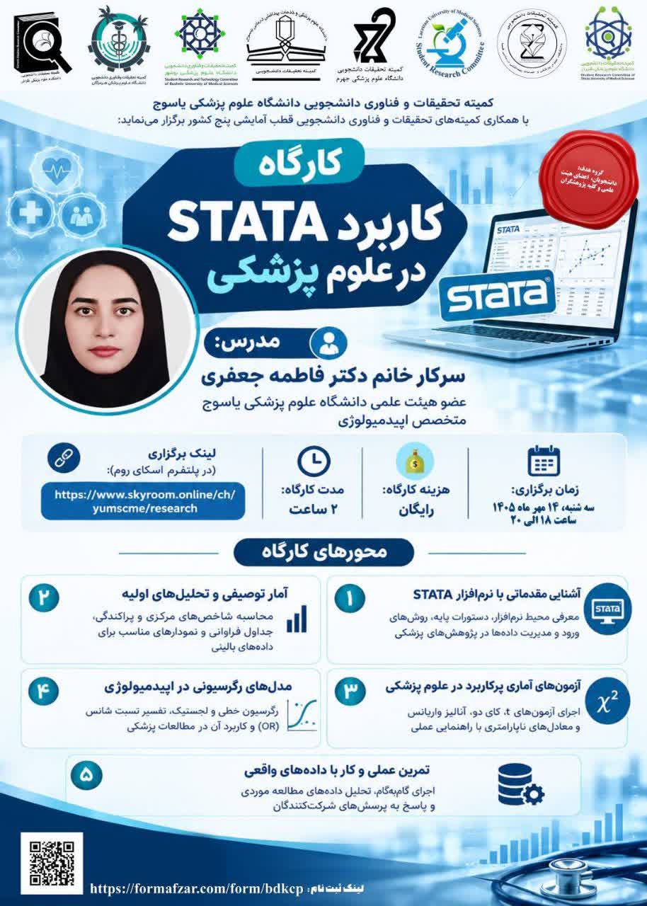 کمیته تحقیقات و فناوری دانشجویی دانشگاه علوم پزشکی یاسوج با همکاری کمیته های تحقیقات و فناوری دانشجویی قطب آمایشی پنج کشوربرگزار می نماید