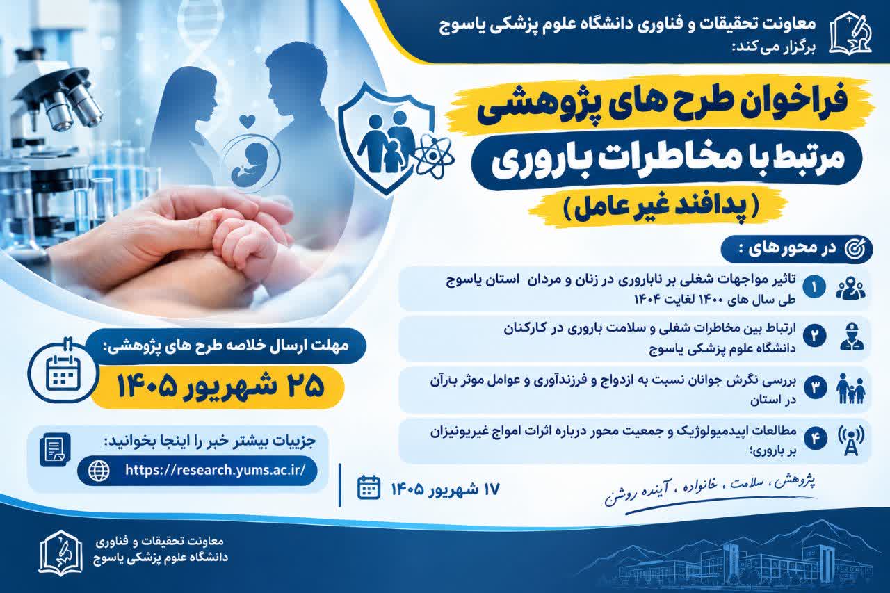 فراخوان طرح های پژوهشی مرتبط با مخاطرات باروری (پدافند غیر عامل)